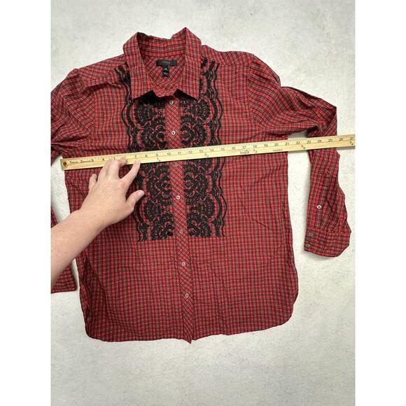J Crew Shirt Womens 12P Embroidered Beaded Plaid Red Classic Holiday 100% Cotton - Picture 6 of 9
